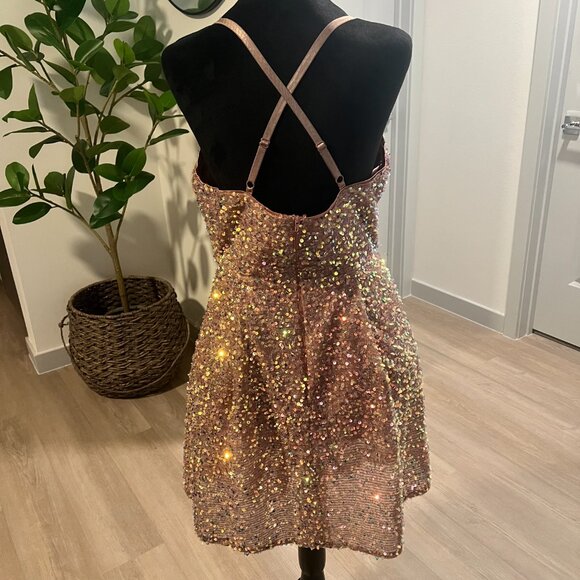 NWT Invitee Rose Sequin Mini Skater Dress Holiday Party NEW YEARS EVE Festive Lg - Picture 2 of 6